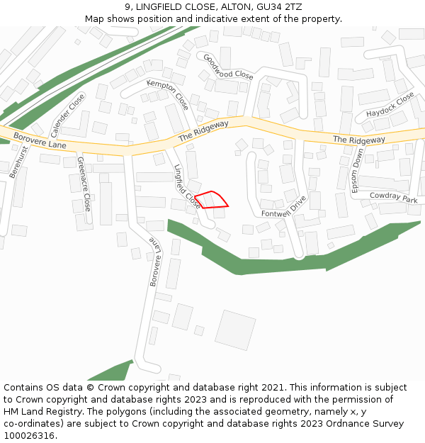 9, LINGFIELD CLOSE, ALTON, GU34 2TZ: Location map and indicative extent of plot