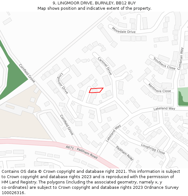 9, LINGMOOR DRIVE, BURNLEY, BB12 8UY: Location map and indicative extent of plot