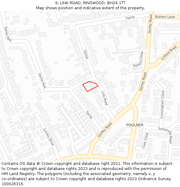 9, LINK ROAD, RINGWOOD, BH24 1TT: Location map and indicative extent of plot