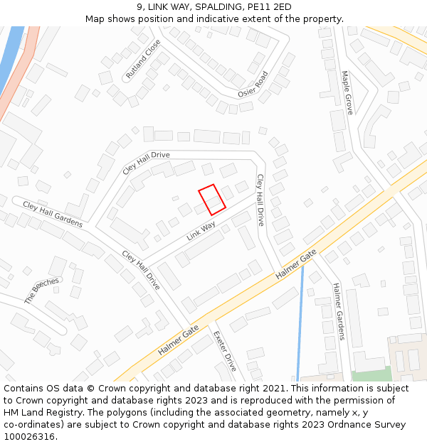 9, LINK WAY, SPALDING, PE11 2ED: Location map and indicative extent of plot