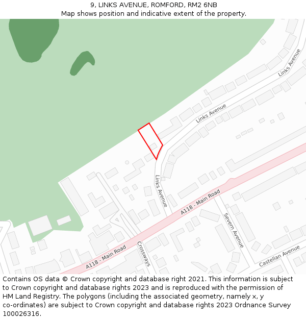 9, LINKS AVENUE, ROMFORD, RM2 6NB: Location map and indicative extent of plot