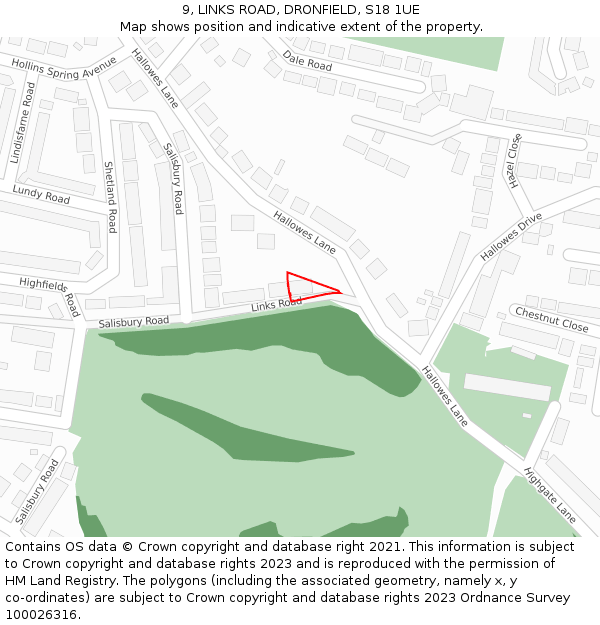 9, LINKS ROAD, DRONFIELD, S18 1UE: Location map and indicative extent of plot