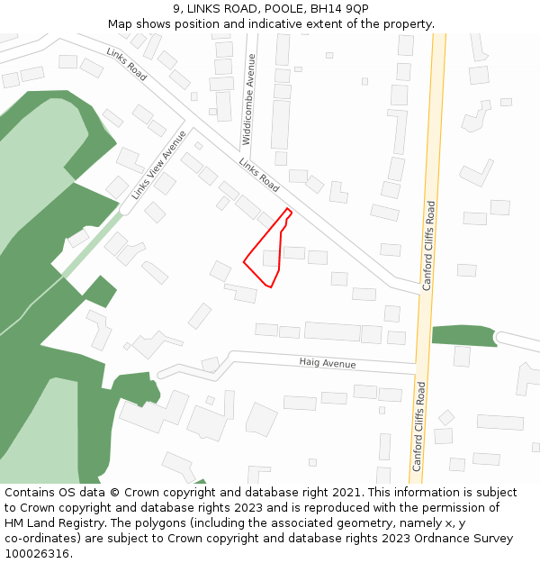 9, LINKS ROAD, POOLE, BH14 9QP: Location map and indicative extent of plot