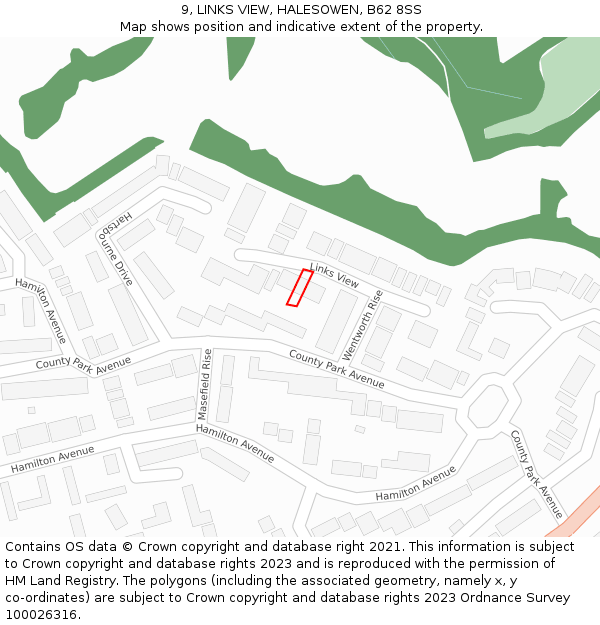 9, LINKS VIEW, HALESOWEN, B62 8SS: Location map and indicative extent of plot