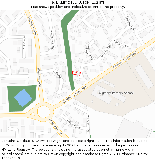 9, LINLEY DELL, LUTON, LU2 8TJ: Location map and indicative extent of plot