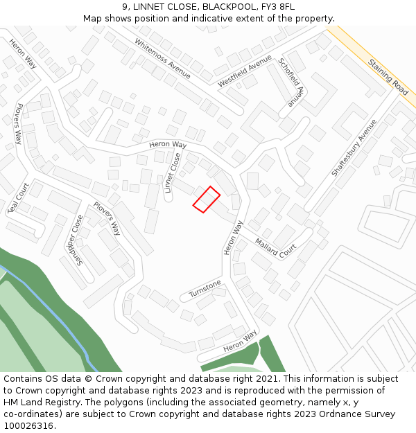 9, LINNET CLOSE, BLACKPOOL, FY3 8FL: Location map and indicative extent of plot