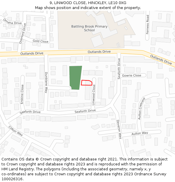 9, LINWOOD CLOSE, HINCKLEY, LE10 0XG: Location map and indicative extent of plot