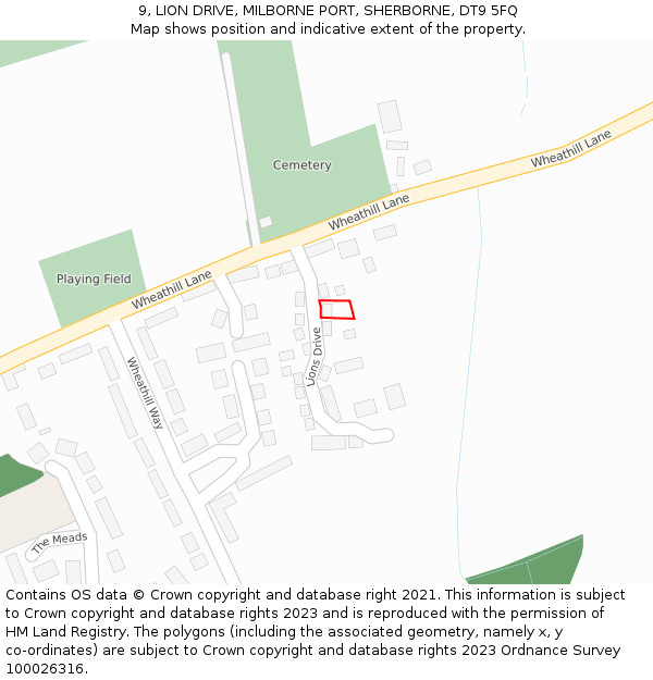 9, LION DRIVE, MILBORNE PORT, SHERBORNE, DT9 5FQ: Location map and indicative extent of plot