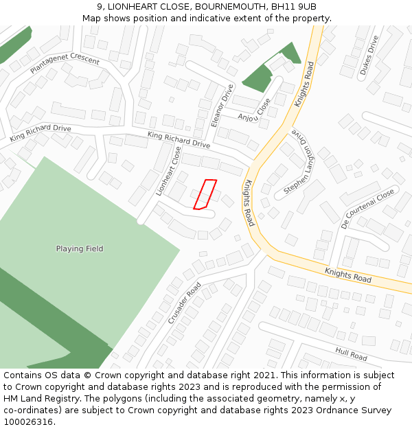 9, LIONHEART CLOSE, BOURNEMOUTH, BH11 9UB: Location map and indicative extent of plot