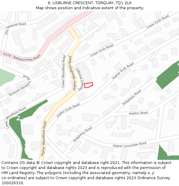 9, LISBURNE CRESCENT, TORQUAY, TQ1 2LA: Location map and indicative extent of plot