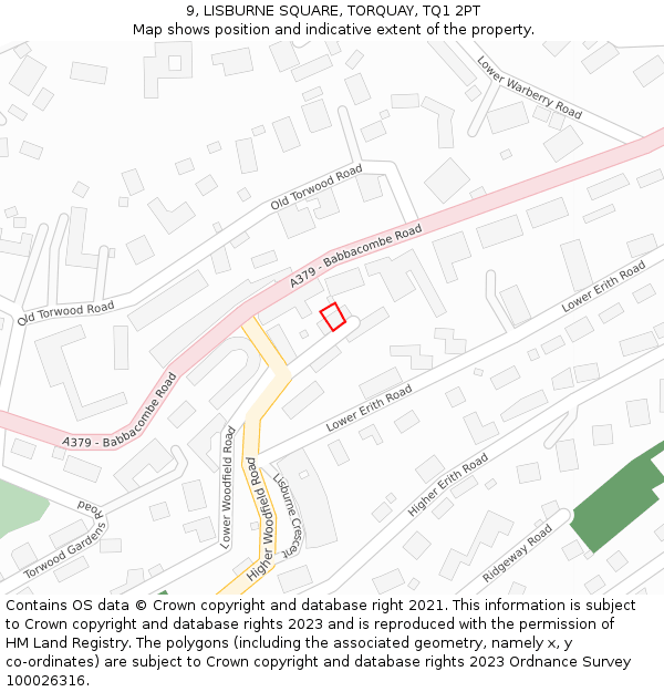 9, LISBURNE SQUARE, TORQUAY, TQ1 2PT: Location map and indicative extent of plot