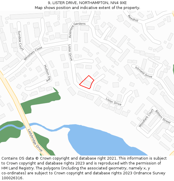 9, LISTER DRIVE, NORTHAMPTON, NN4 9XE: Location map and indicative extent of plot