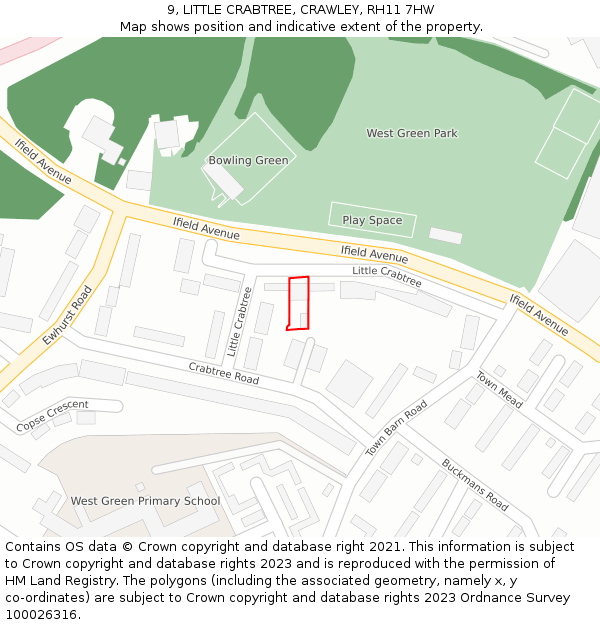 9, LITTLE CRABTREE, CRAWLEY, RH11 7HW: Location map and indicative extent of plot