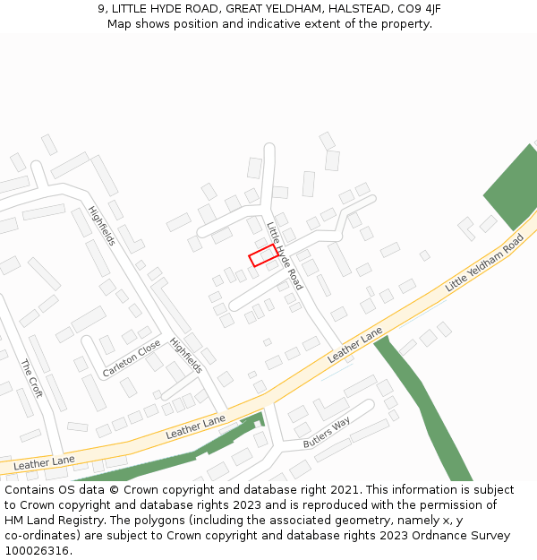 9, LITTLE HYDE ROAD, GREAT YELDHAM, HALSTEAD, CO9 4JF: Location map and indicative extent of plot