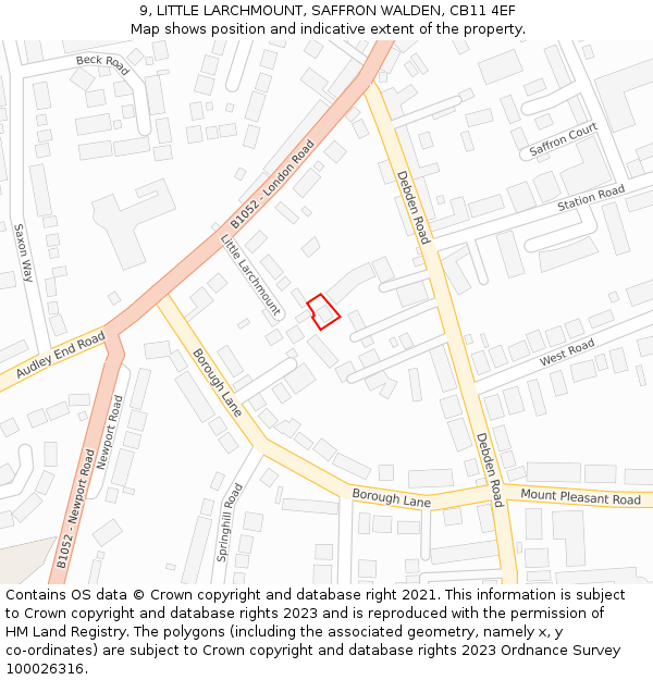 9, LITTLE LARCHMOUNT, SAFFRON WALDEN, CB11 4EF: Location map and indicative extent of plot