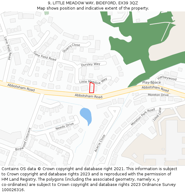 9, LITTLE MEADOW WAY, BIDEFORD, EX39 3QZ: Location map and indicative extent of plot