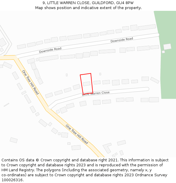 9, LITTLE WARREN CLOSE, GUILDFORD, GU4 8PW: Location map and indicative extent of plot