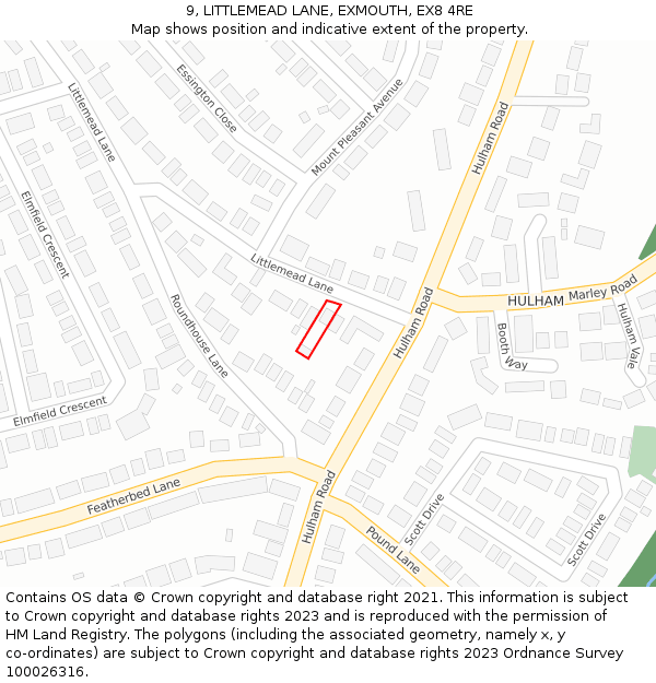 9, LITTLEMEAD LANE, EXMOUTH, EX8 4RE: Location map and indicative extent of plot