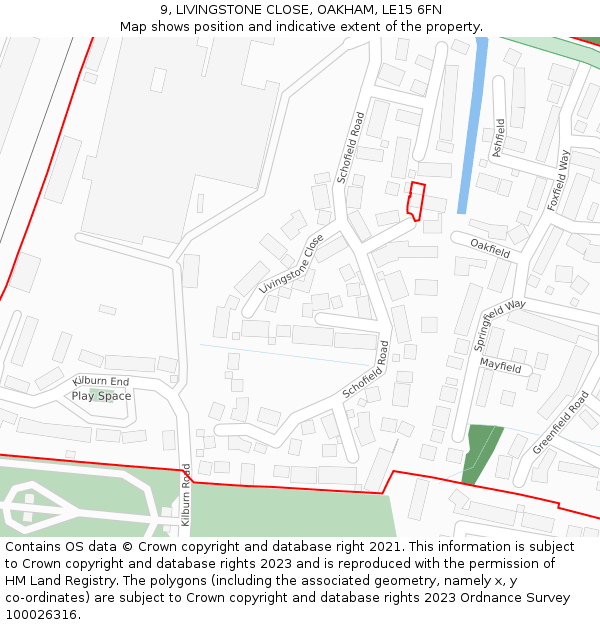 9, LIVINGSTONE CLOSE, OAKHAM, LE15 6FN: Location map and indicative extent of plot