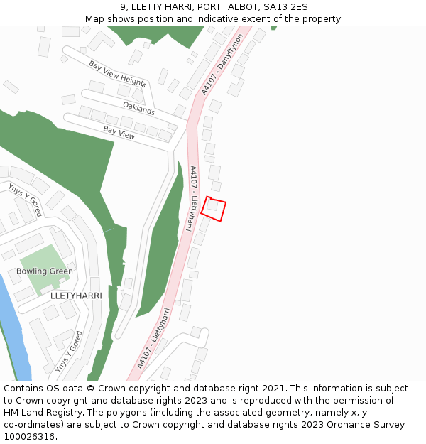 9, LLETTY HARRI, PORT TALBOT, SA13 2ES: Location map and indicative extent of plot