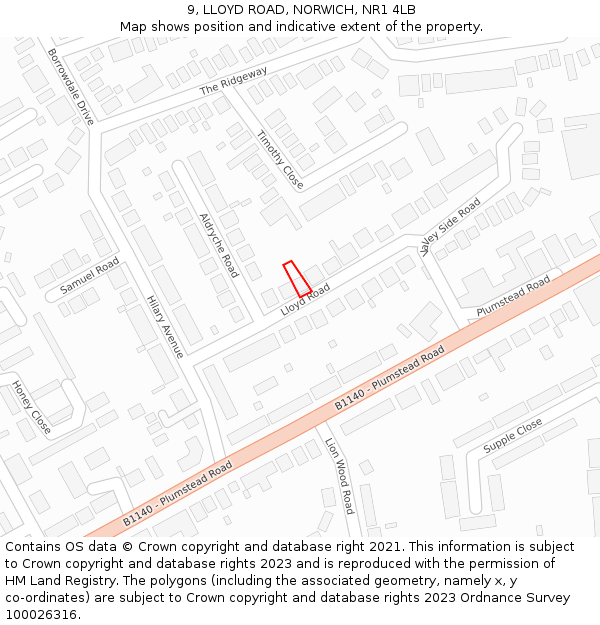 9, LLOYD ROAD, NORWICH, NR1 4LB: Location map and indicative extent of plot