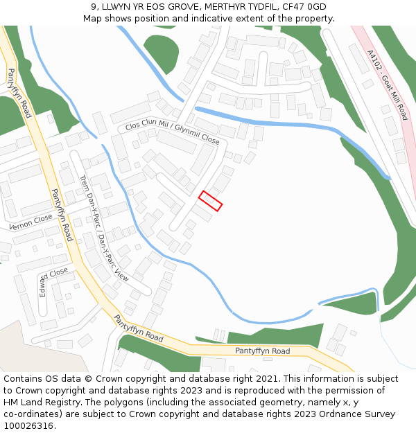 9, LLWYN YR EOS GROVE, MERTHYR TYDFIL, CF47 0GD: Location map and indicative extent of plot