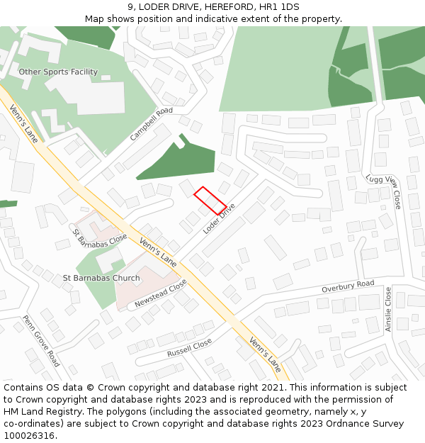 9, LODER DRIVE, HEREFORD, HR1 1DS: Location map and indicative extent of plot