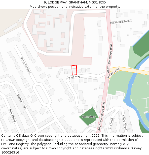 9, LODGE WAY, GRANTHAM, NG31 8DD: Location map and indicative extent of plot