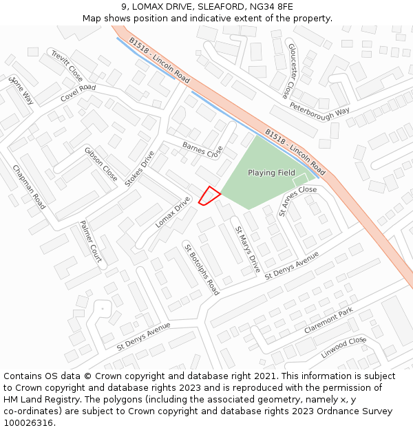 9, LOMAX DRIVE, SLEAFORD, NG34 8FE: Location map and indicative extent of plot