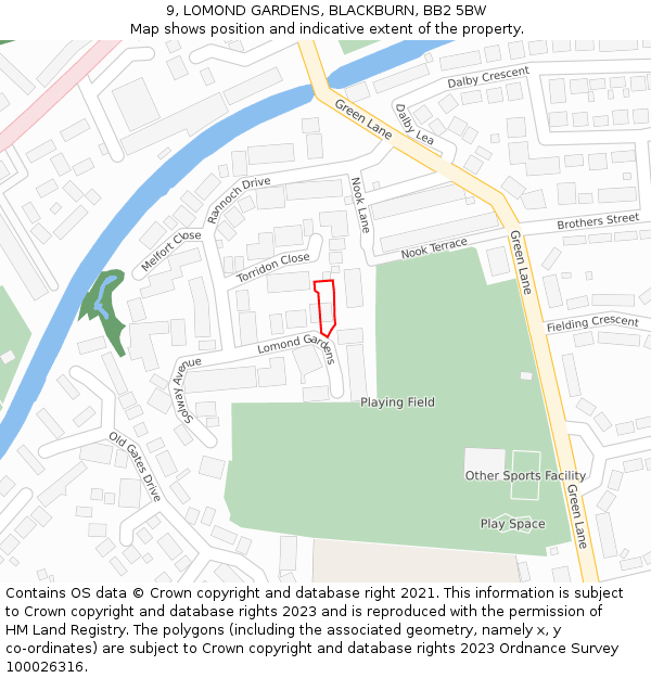9, LOMOND GARDENS, BLACKBURN, BB2 5BW: Location map and indicative extent of plot