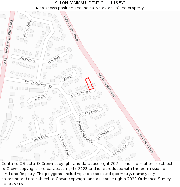 9, LON FAMMAU, DENBIGH, LL16 5YF: Location map and indicative extent of plot