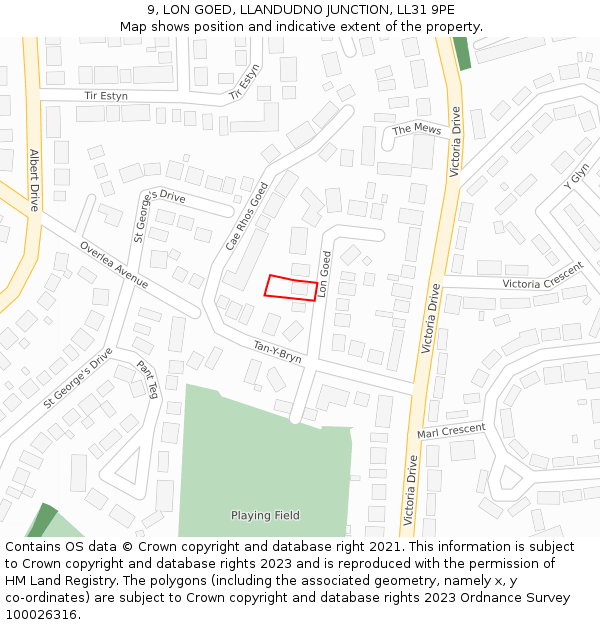 9, LON GOED, LLANDUDNO JUNCTION, LL31 9PE: Location map and indicative extent of plot