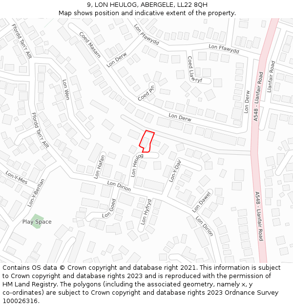 9, LON HEULOG, ABERGELE, LL22 8QH: Location map and indicative extent of plot