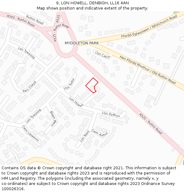 9, LON HOWELL, DENBIGH, LL16 4AN: Location map and indicative extent of plot