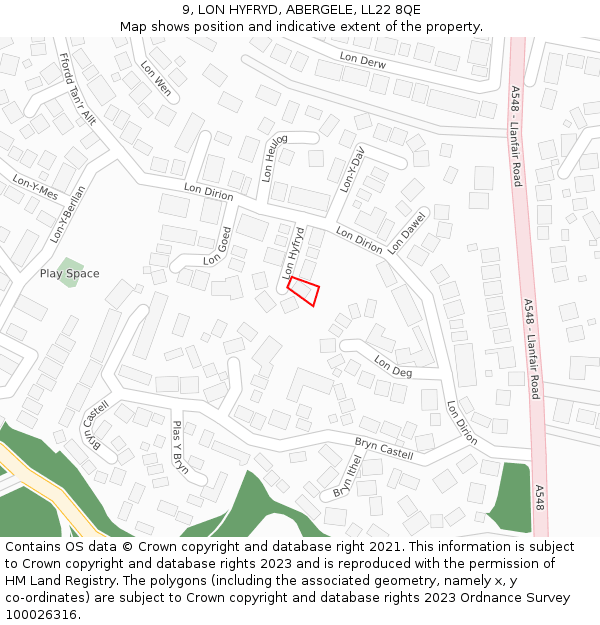 9, LON HYFRYD, ABERGELE, LL22 8QE: Location map and indicative extent of plot