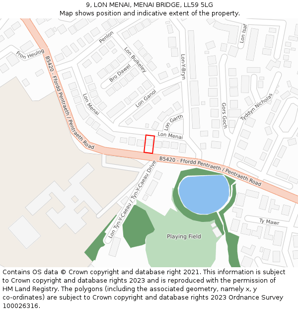 9, LON MENAI, MENAI BRIDGE, LL59 5LG: Location map and indicative extent of plot