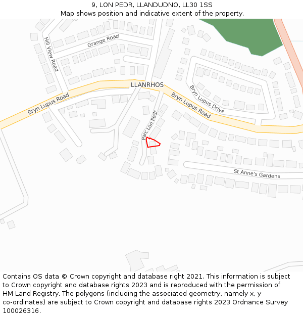 9, LON PEDR, LLANDUDNO, LL30 1SS: Location map and indicative extent of plot