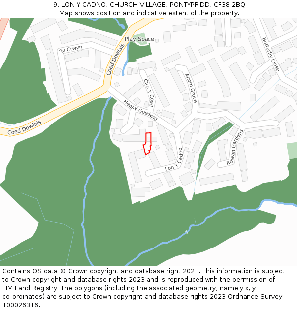 9, LON Y CADNO, CHURCH VILLAGE, PONTYPRIDD, CF38 2BQ: Location map and indicative extent of plot