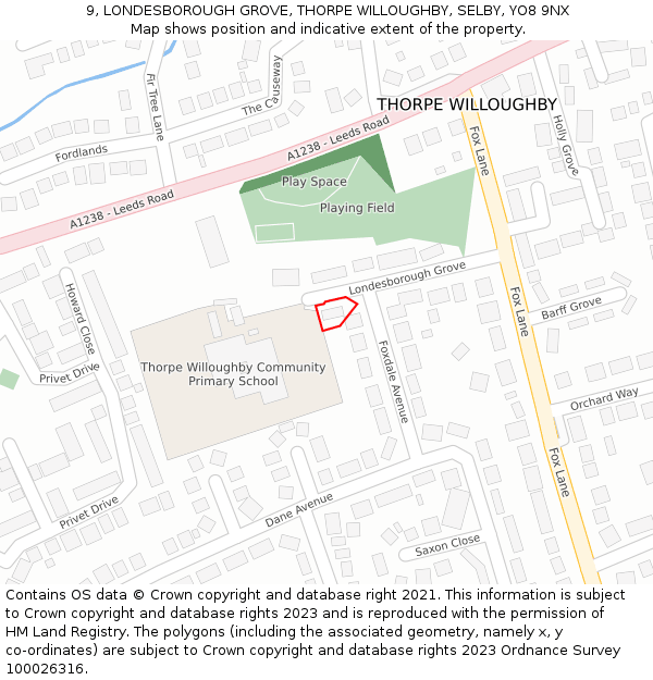 9, LONDESBOROUGH GROVE, THORPE WILLOUGHBY, SELBY, YO8 9NX: Location map and indicative extent of plot