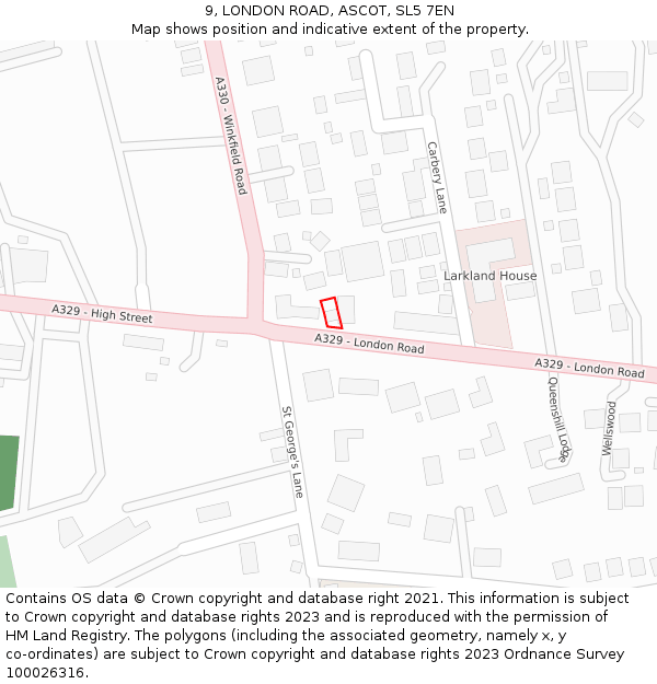 9, LONDON ROAD, ASCOT, SL5 7EN: Location map and indicative extent of plot