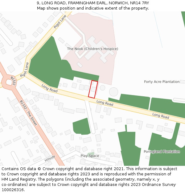9, LONG ROAD, FRAMINGHAM EARL, NORWICH, NR14 7RY: Location map and indicative extent of plot
