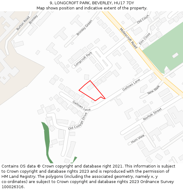 9, LONGCROFT PARK, BEVERLEY, HU17 7DY: Location map and indicative extent of plot