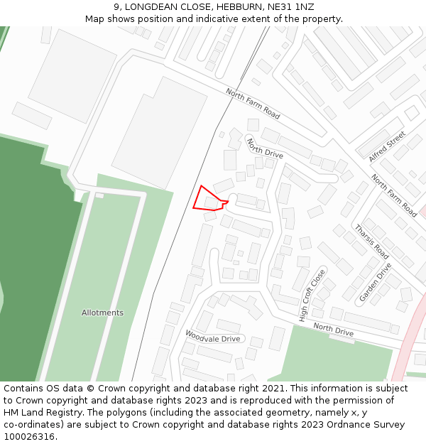 9, LONGDEAN CLOSE, HEBBURN, NE31 1NZ: Location map and indicative extent of plot