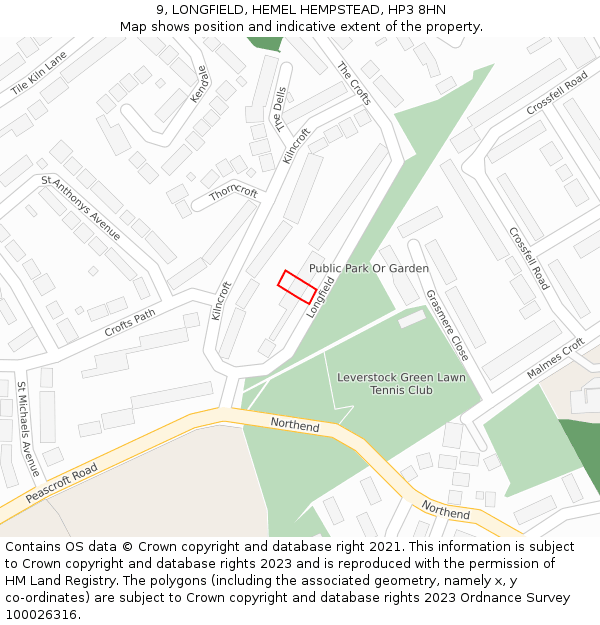 9, LONGFIELD, HEMEL HEMPSTEAD, HP3 8HN: Location map and indicative extent of plot