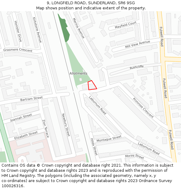 9, LONGFIELD ROAD, SUNDERLAND, SR6 9SG: Location map and indicative extent of plot