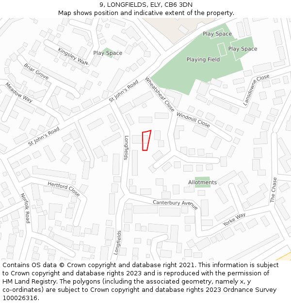 9, LONGFIELDS, ELY, CB6 3DN: Location map and indicative extent of plot