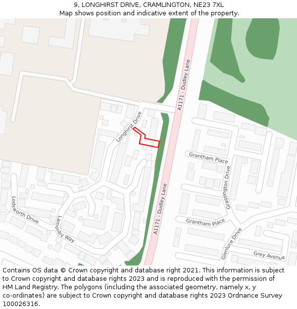 9, LONGHIRST DRIVE, CRAMLINGTON, NE23 7XL: Location map and indicative extent of plot