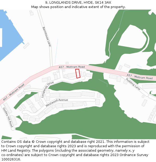 9, LONGLANDS DRIVE, HYDE, SK14 3AX: Location map and indicative extent of plot