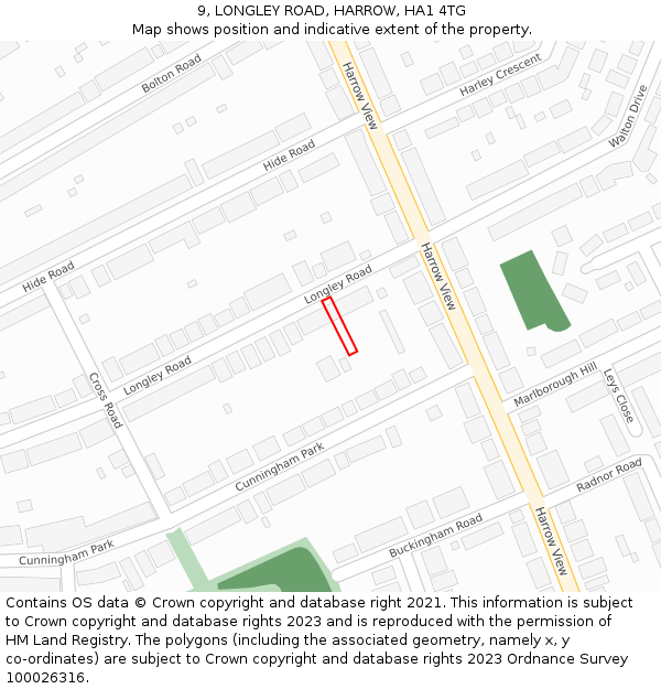 9, LONGLEY ROAD, HARROW, HA1 4TG: Location map and indicative extent of plot
