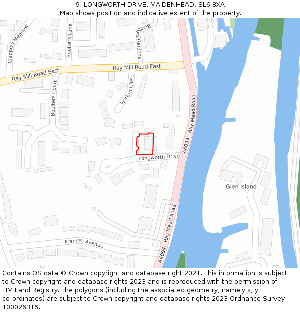 9, LONGWORTH DRIVE, MAIDENHEAD, SL6 8XA: Location map and indicative extent of plot